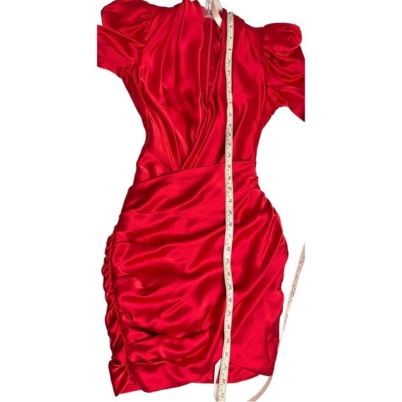 House Of CB Cocktail Dress Red Satin Long Sleeve V Neck Cocktail Dress Size XS - Picture 5 of 14